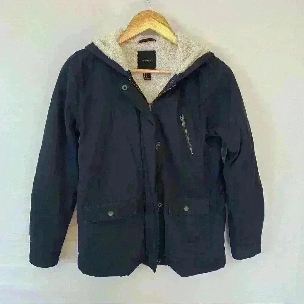 Forever 21 Blue Sherpa Lined Coat Size Small - Picture 1 of 4